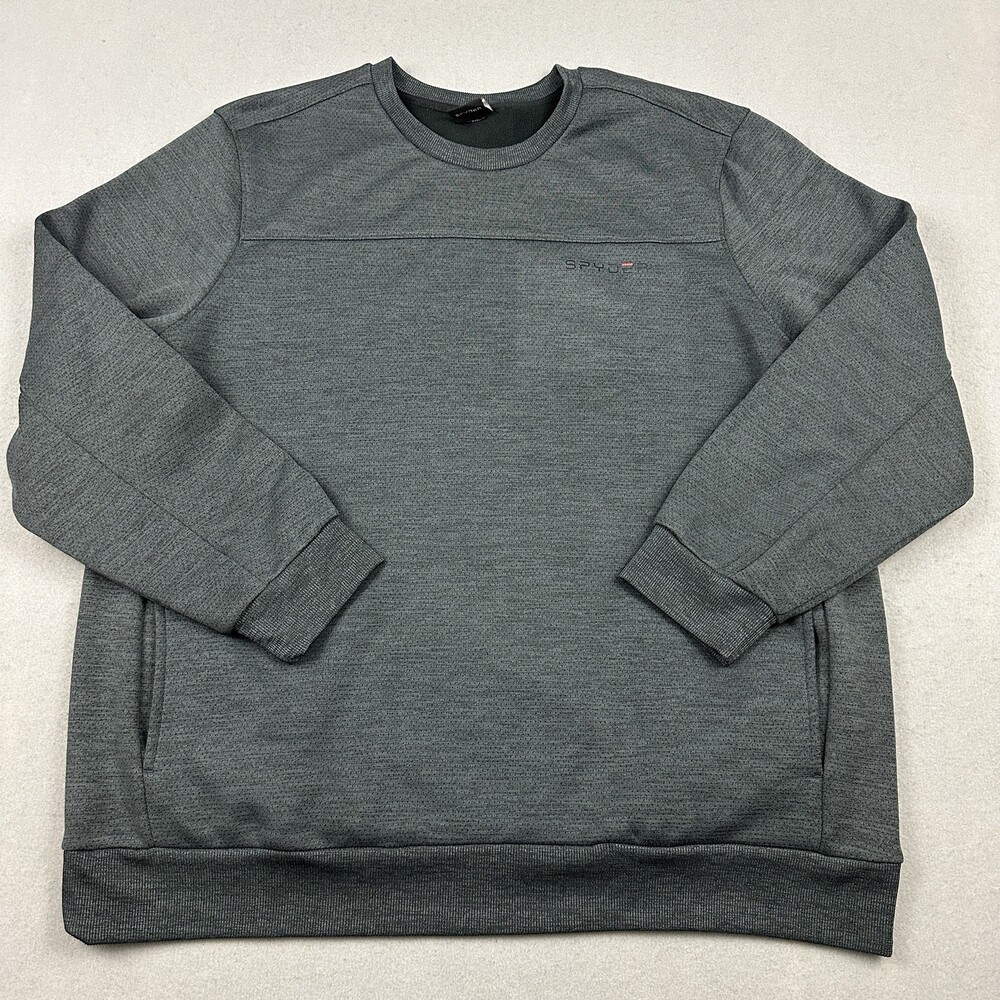 Spyder Active Sweater Men 2XL Gray Crewneck Pullover Knit Logo Pockets XXL